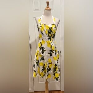 Lemon Print vintage style halter Dress